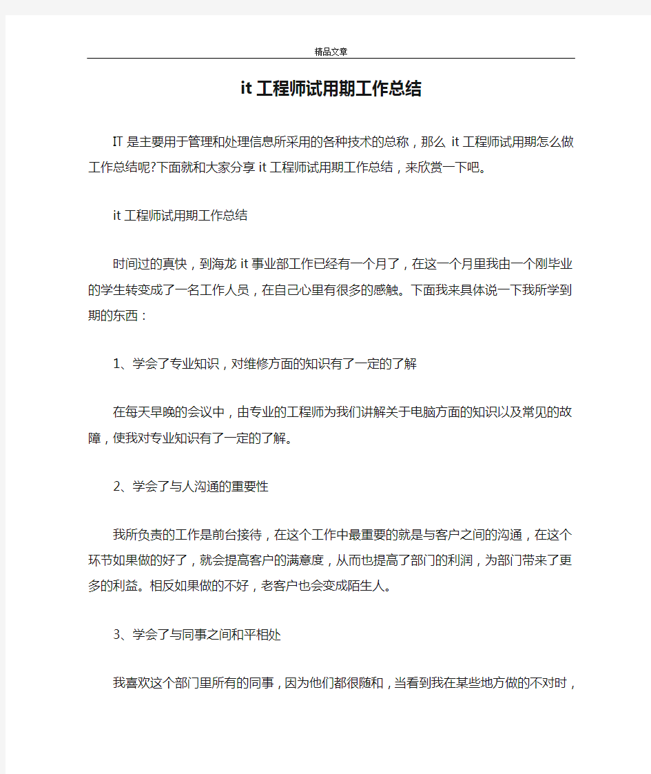 it工程师试用期工作总结