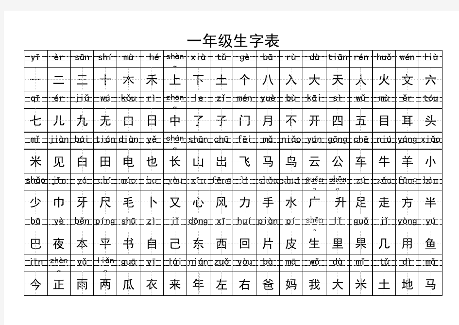 一年级生字表带拼音 