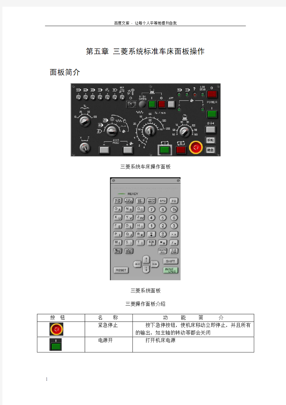 三菱系统标准车床面板操作