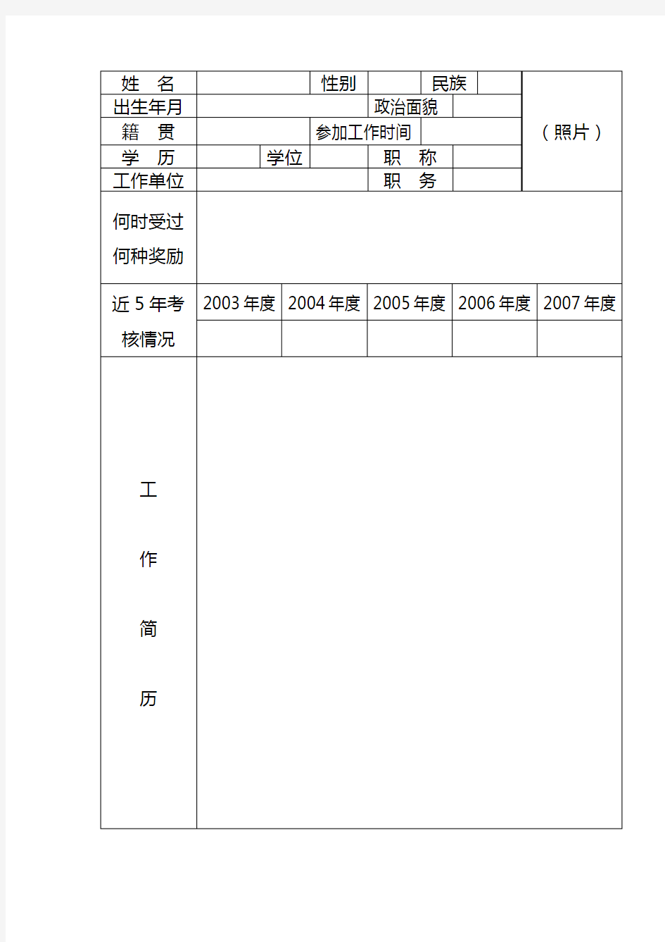 科技工作先进个人推荐表