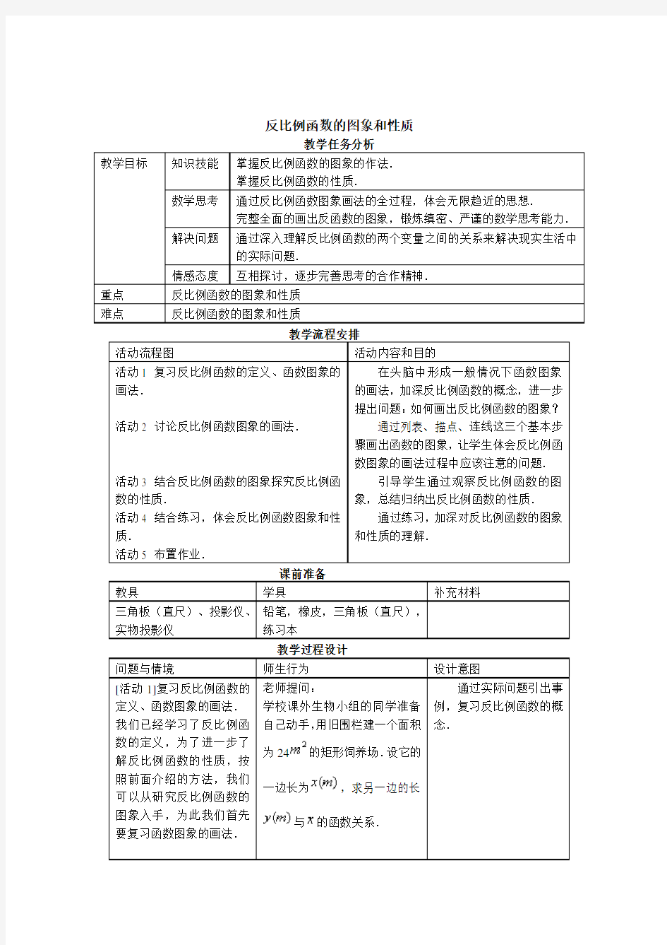 反比例函数的图象和性质