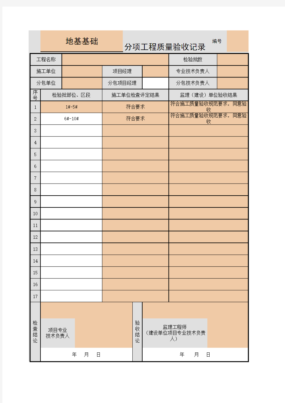 地基基础分项工程质量验收记录