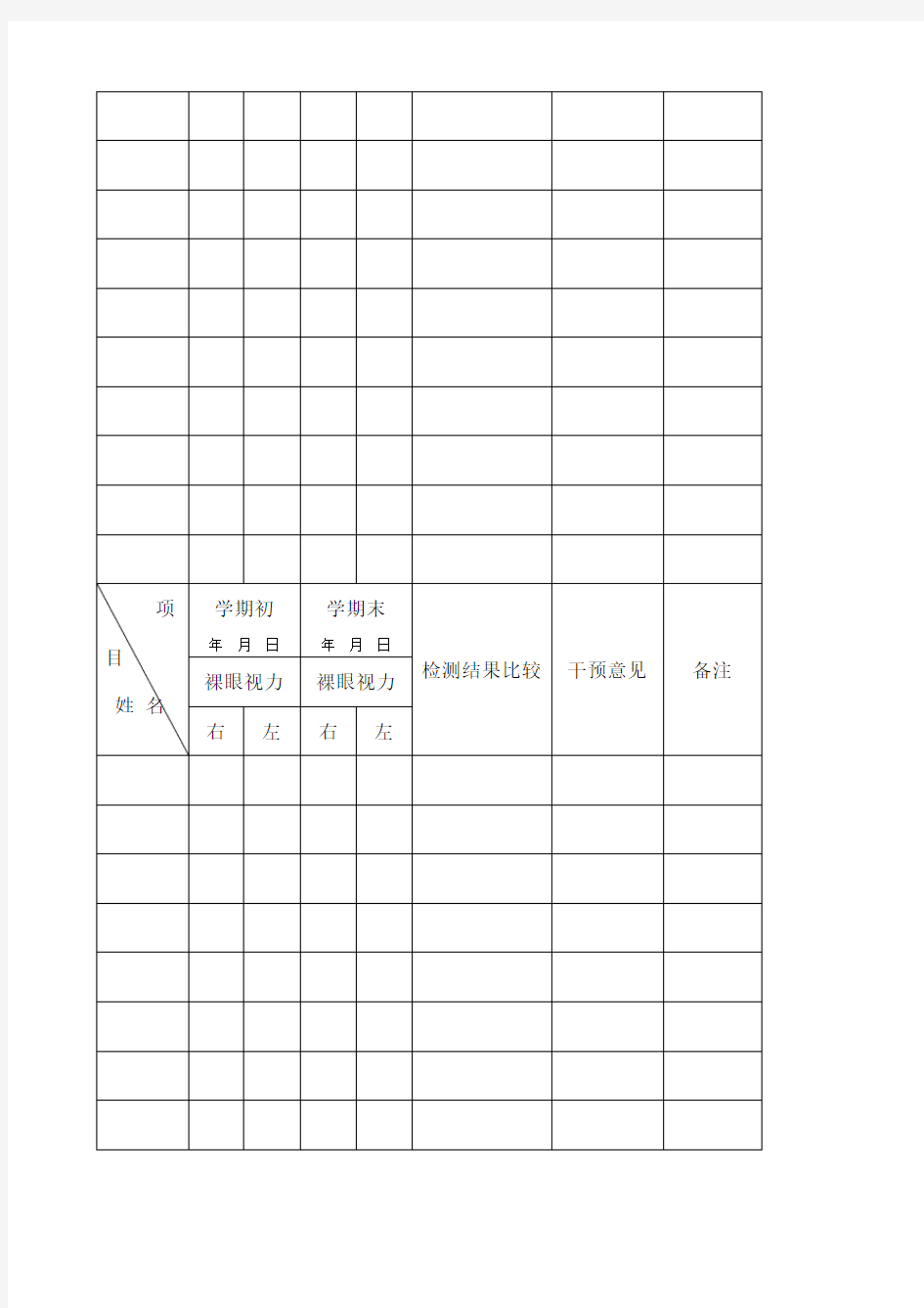 小学生视力检测登记表