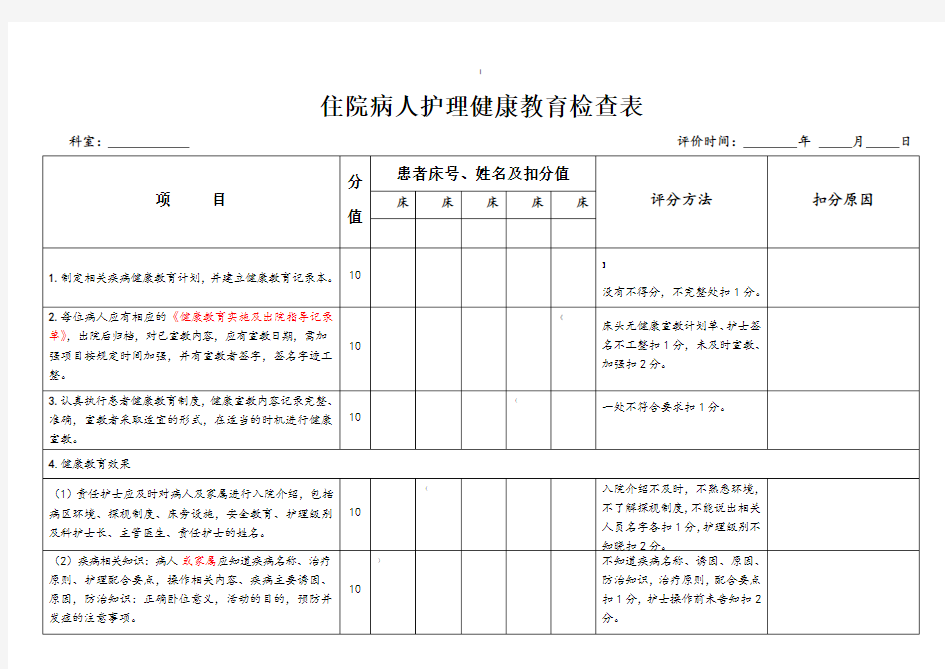 健康教育检查表