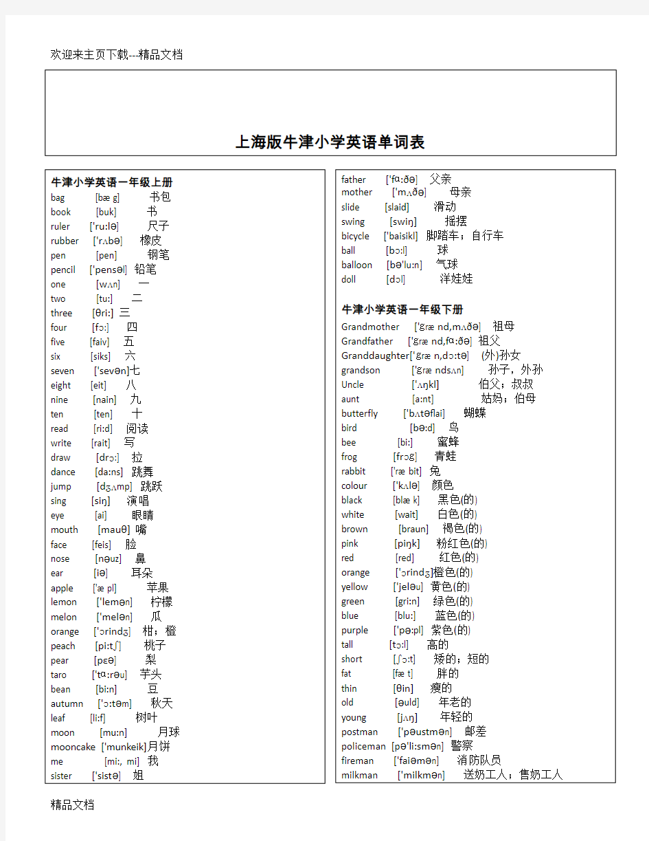 最新上海版小学英语牛津词汇表(带音标)