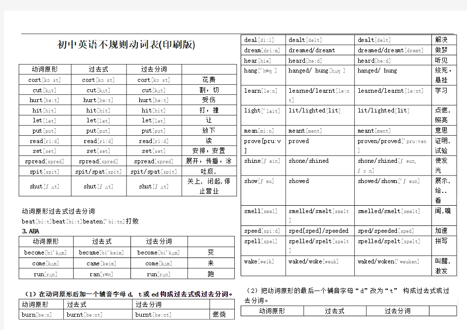 初中英语不规则动词表(整理版)