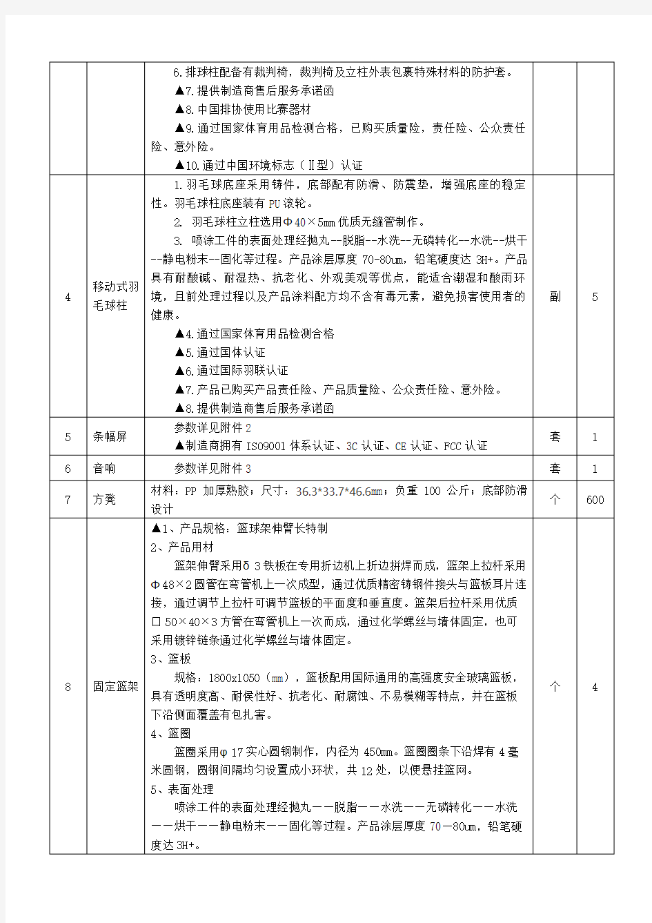 篮球馆设备采购项目招标文件