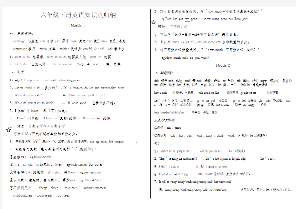 外研版六年级下册英语知识点梳理