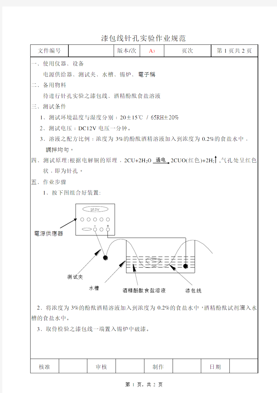 漆包线针孔实验作业规范