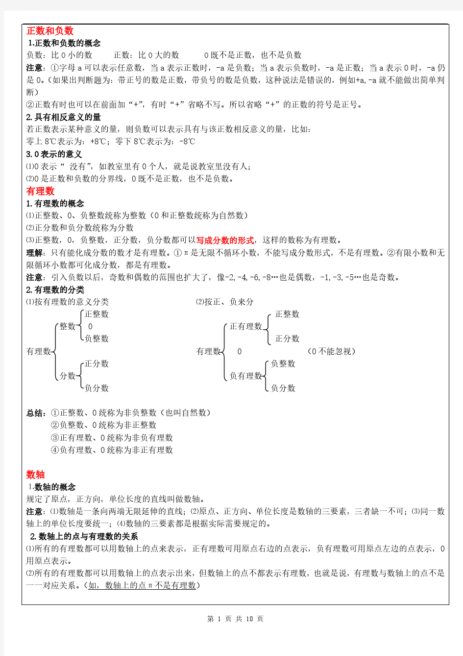 有理数知识点及经典题型总结讲义(全)