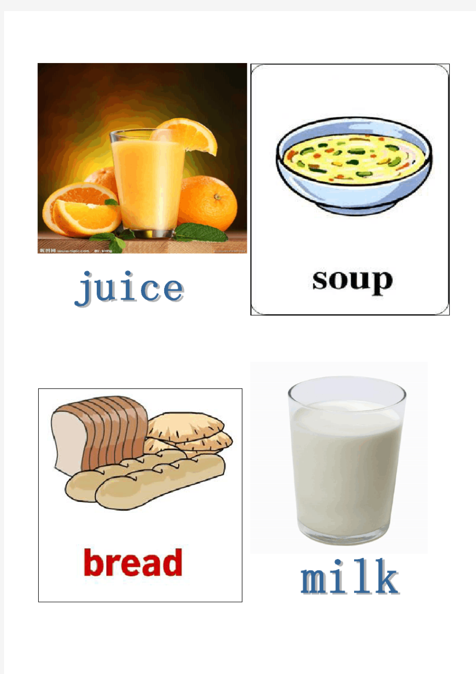 小学生三年级食物英语单词卡片