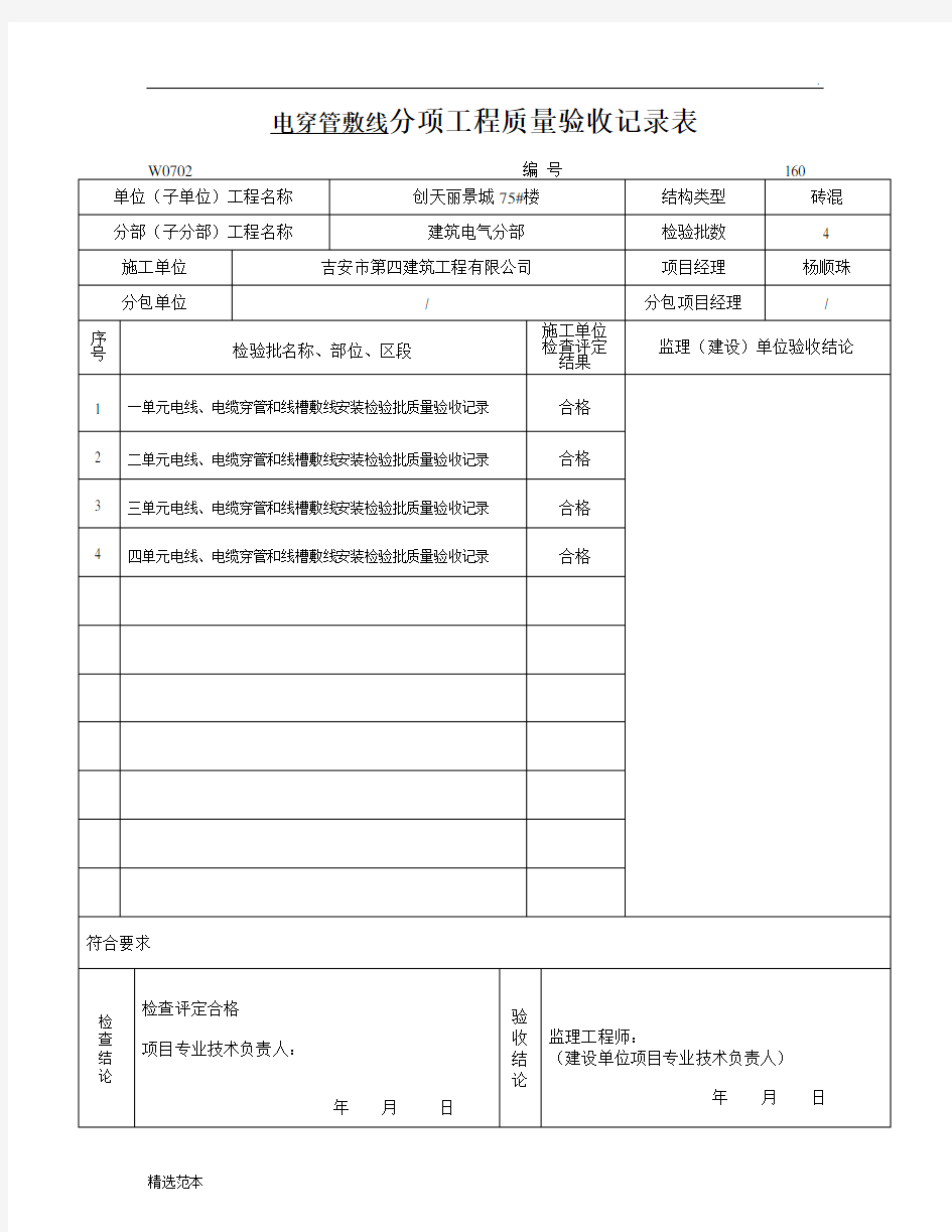 分项工程质量验收记录表