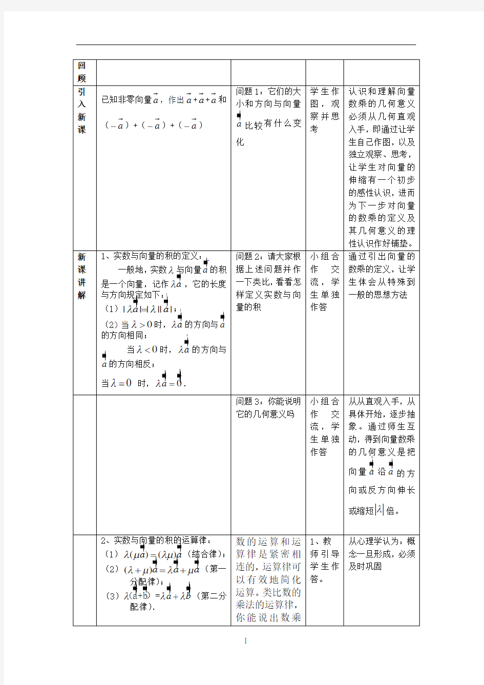 教学设计(数乘向量)