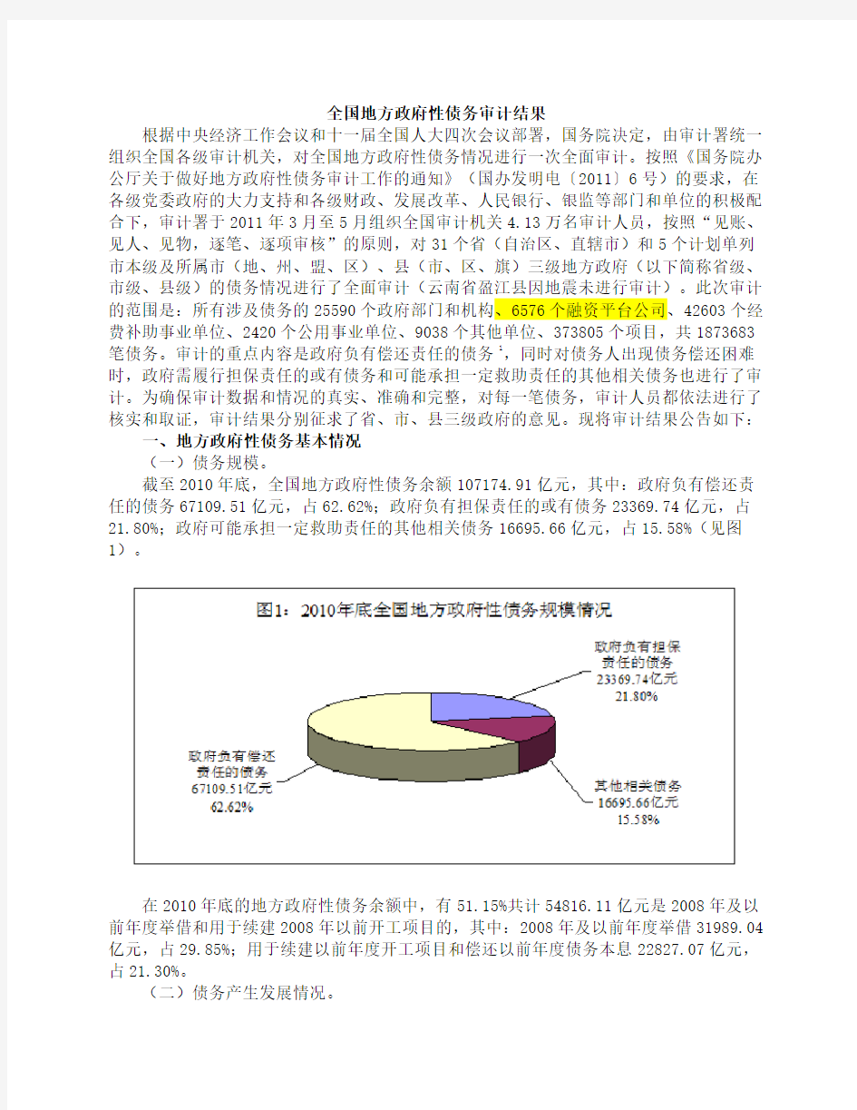 全国地方政府性债务审计结果