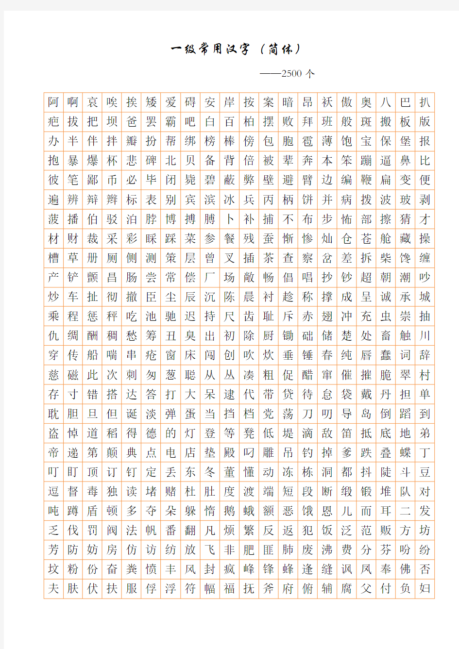 3500个常用汉字简繁行楷对照表
