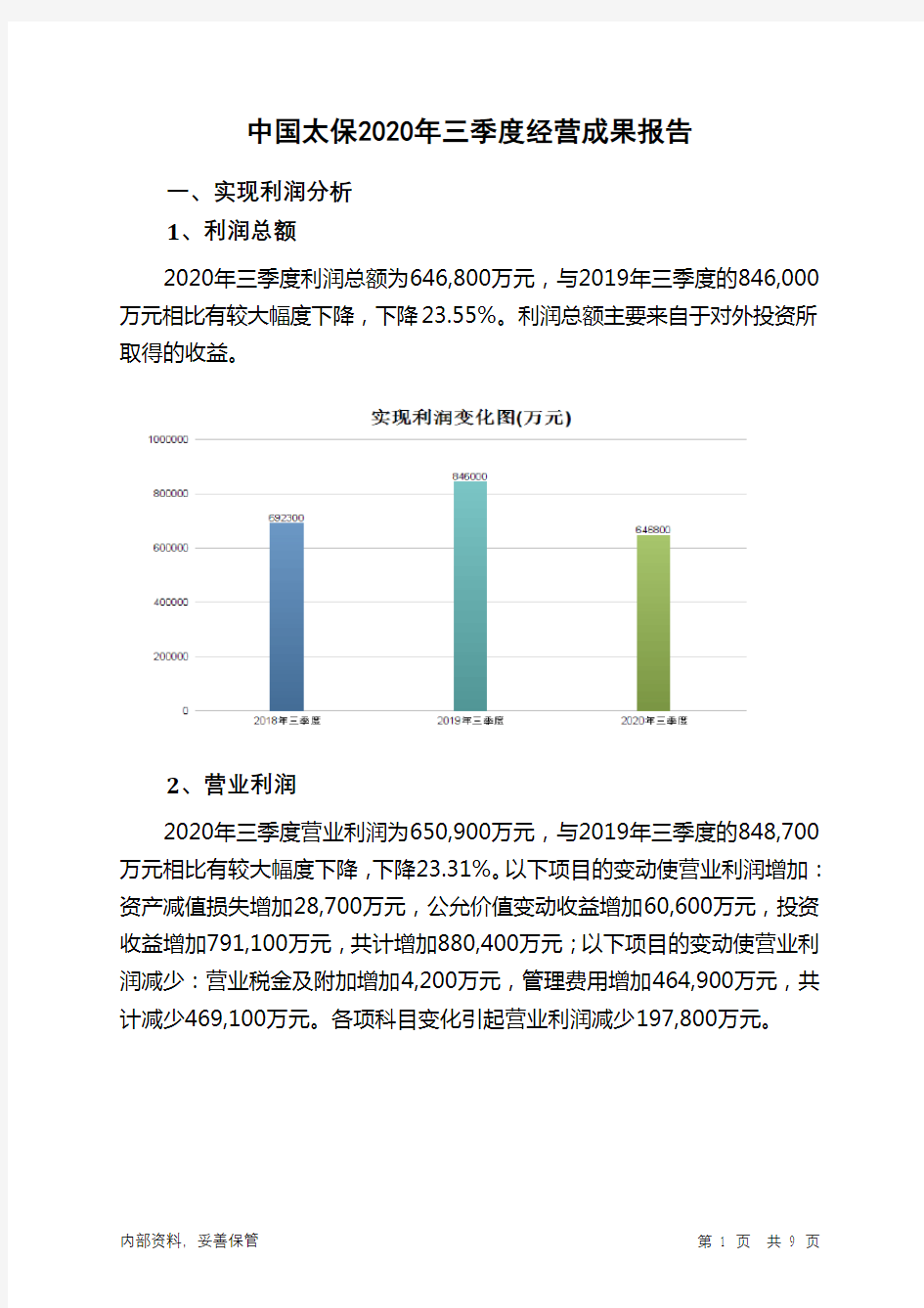 中国太保2020年三季度经营成果报告