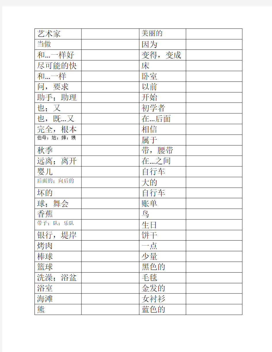 剑桥Ket全部词汇默写