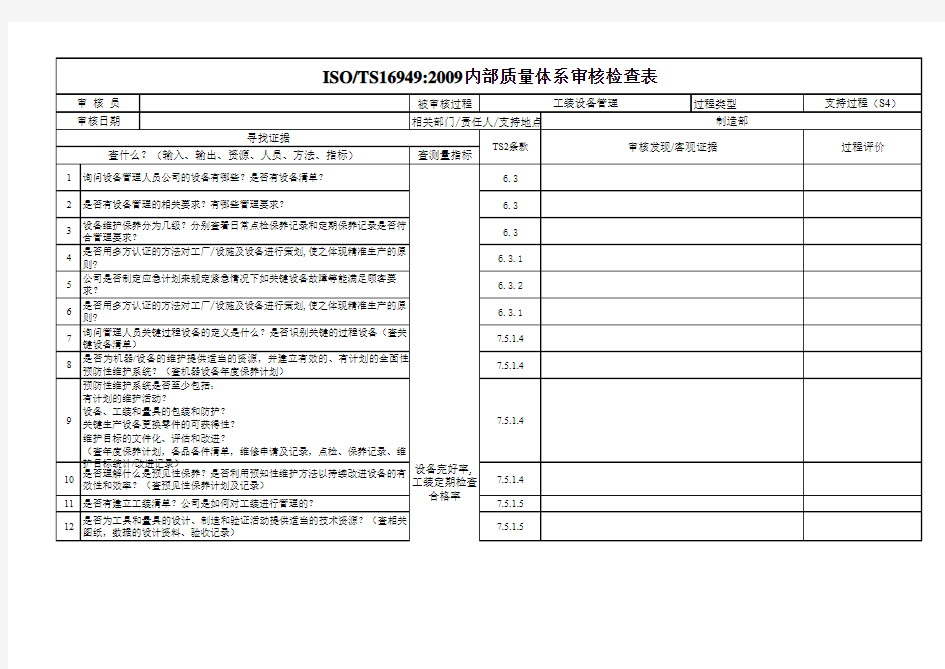 TS16949内审检查表