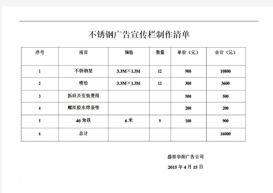 不锈钢广告宣传栏制作清单