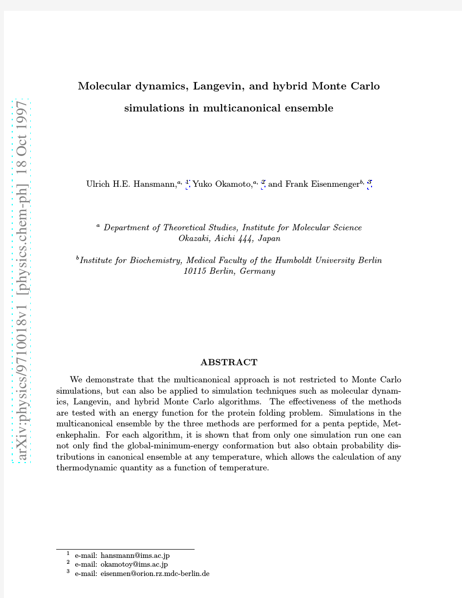 Molecular dynamics, Langevin, and hybrid Monte Carlo simulations in multicanonical ensemble
