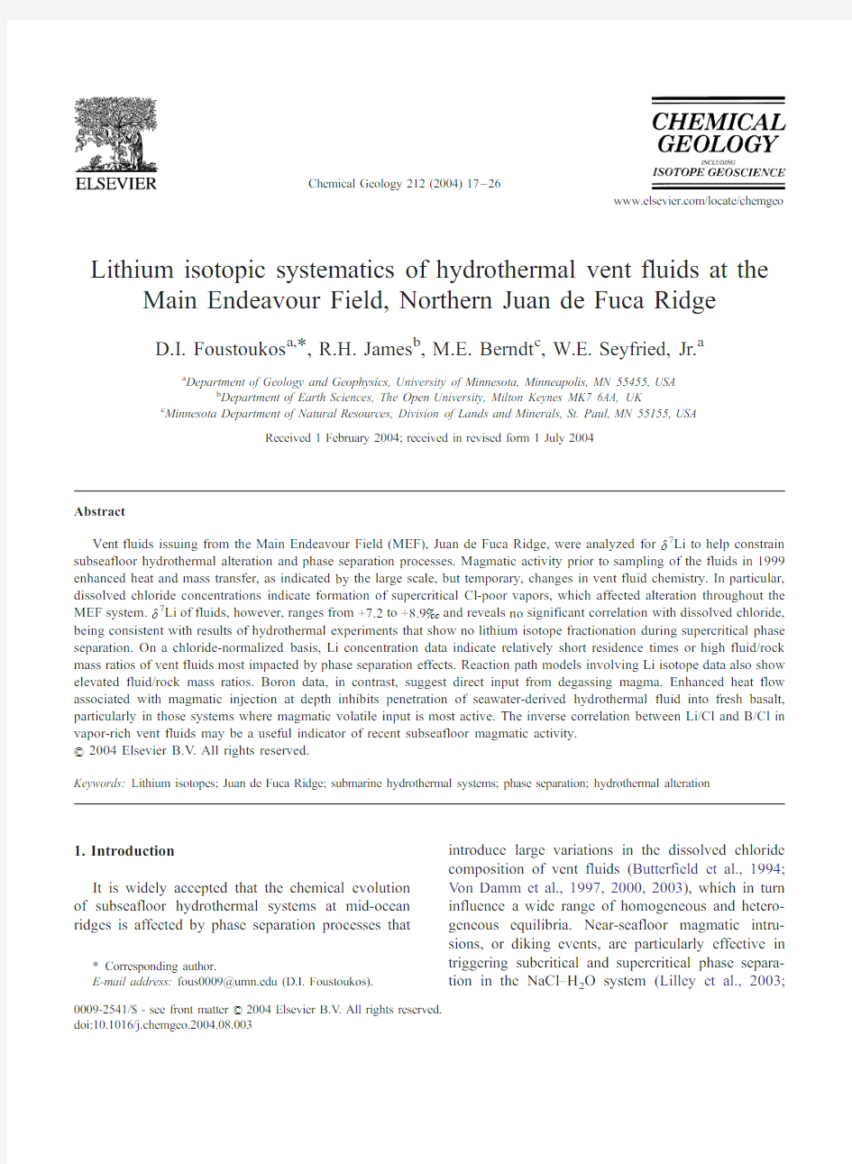 Lithium isotopic systematics of hydrothermal vent fluids at the Main Endeavour Field