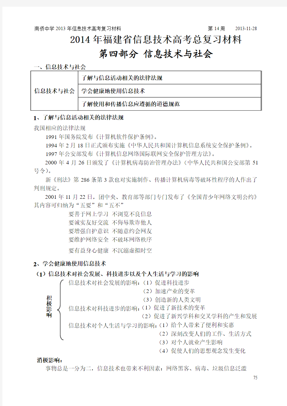 2014年福建省信息技术高考总复习材料(六)