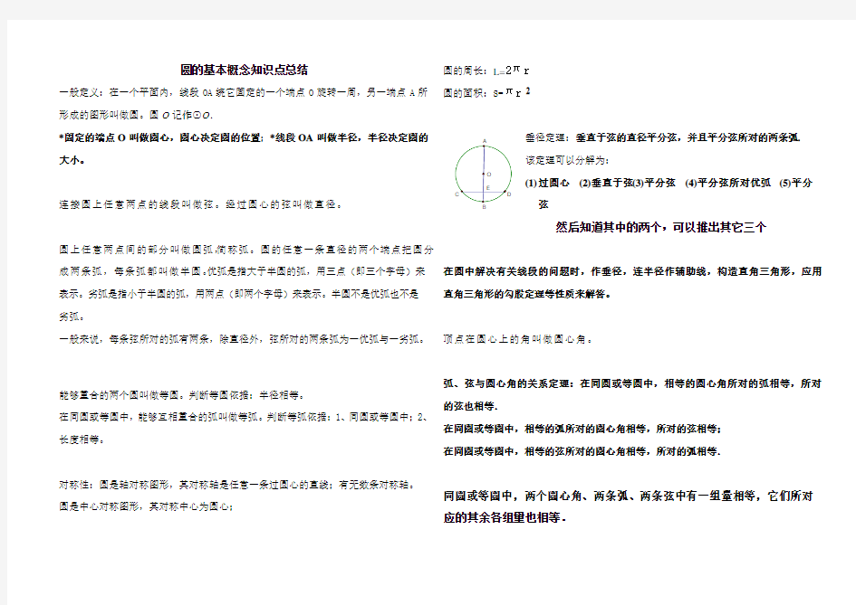 圆的基本概念知识点总结