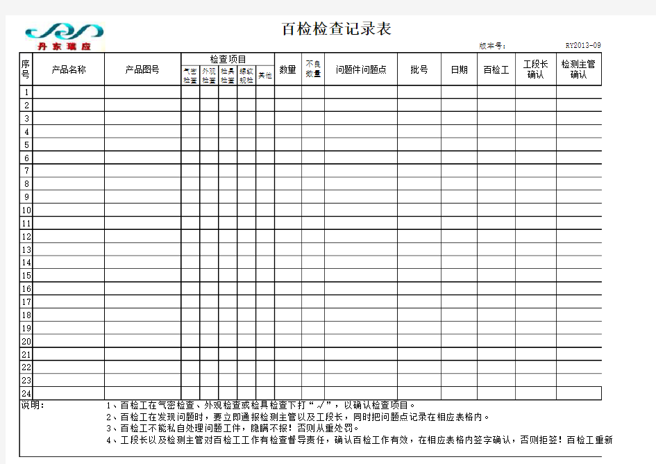 百检检查记录表