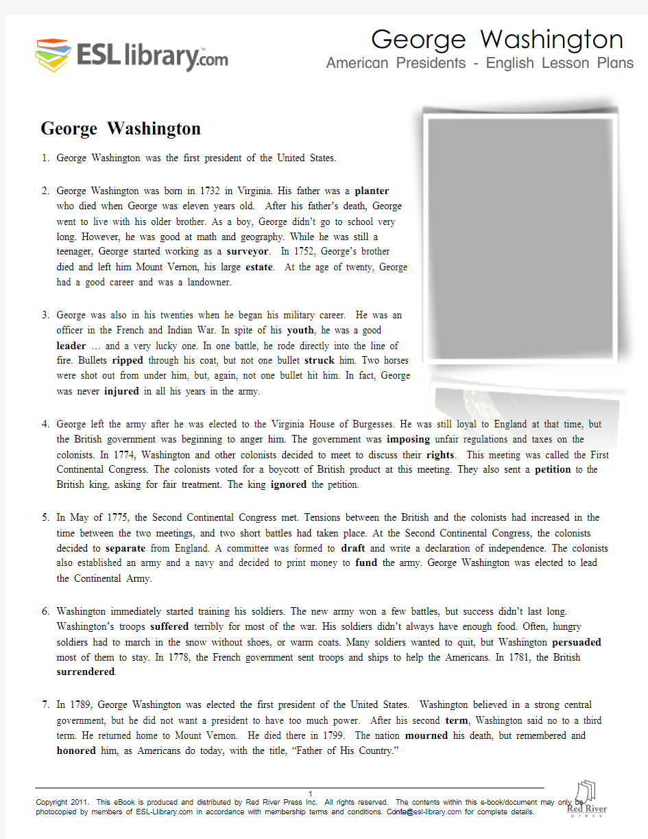 1. George Washington乔治华盛顿