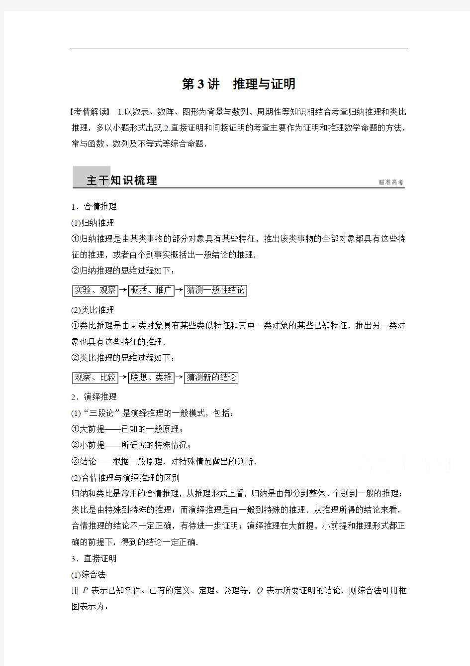 高考数学(理)二轮配套训练【专题4】(3)推理与证明(含答案)