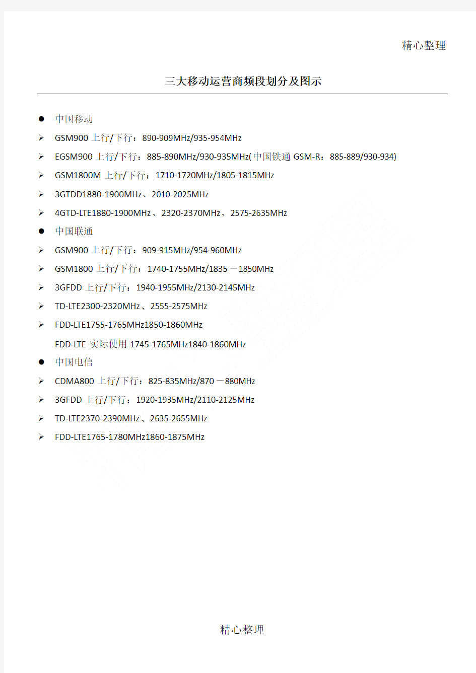 三大移动运营商频段划分及图示