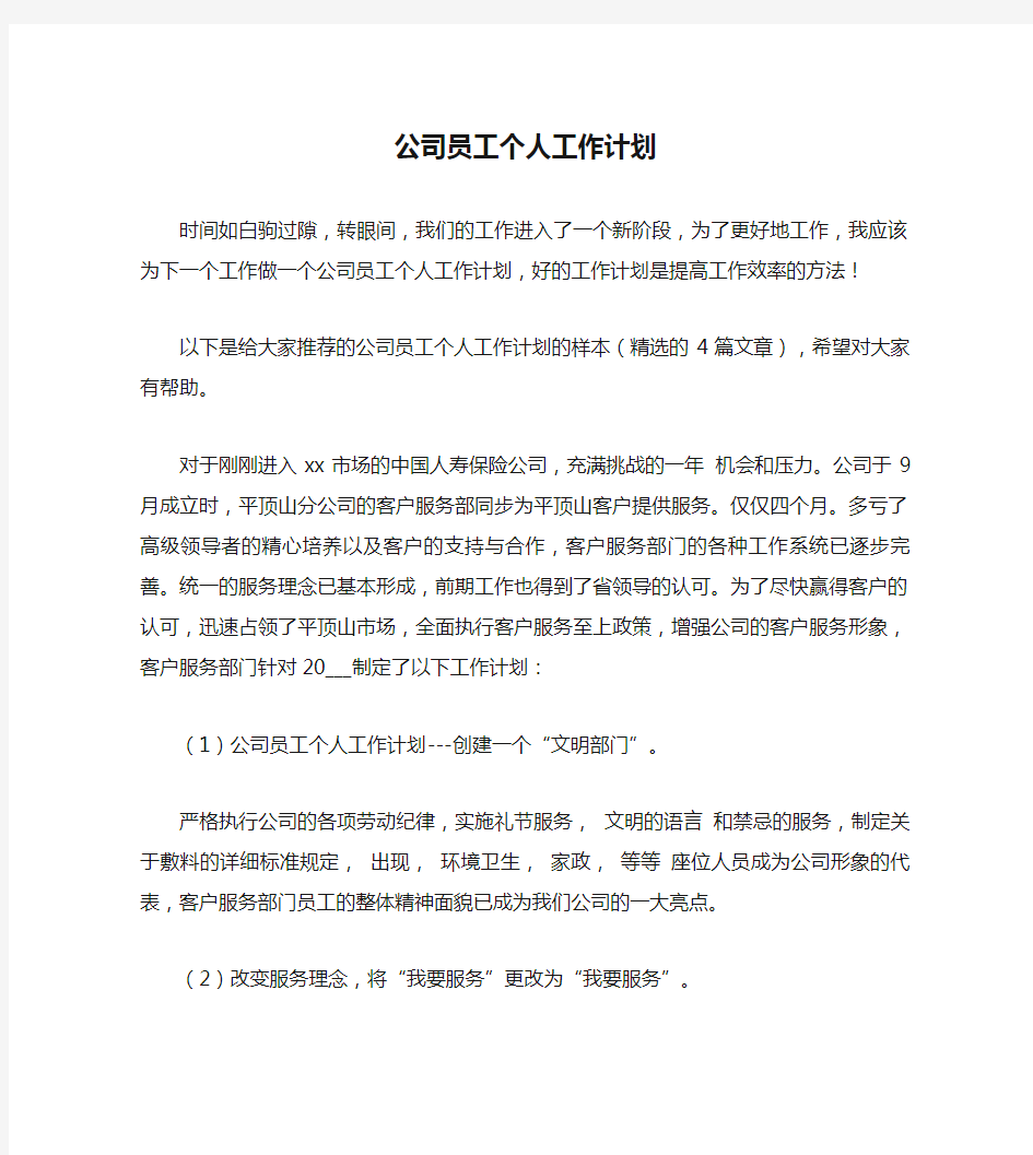 公司员工个人工作计划