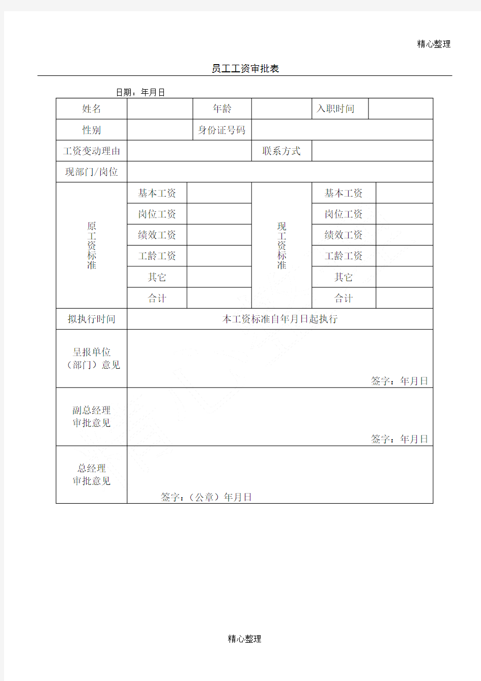 公司员工工资审批表格模板