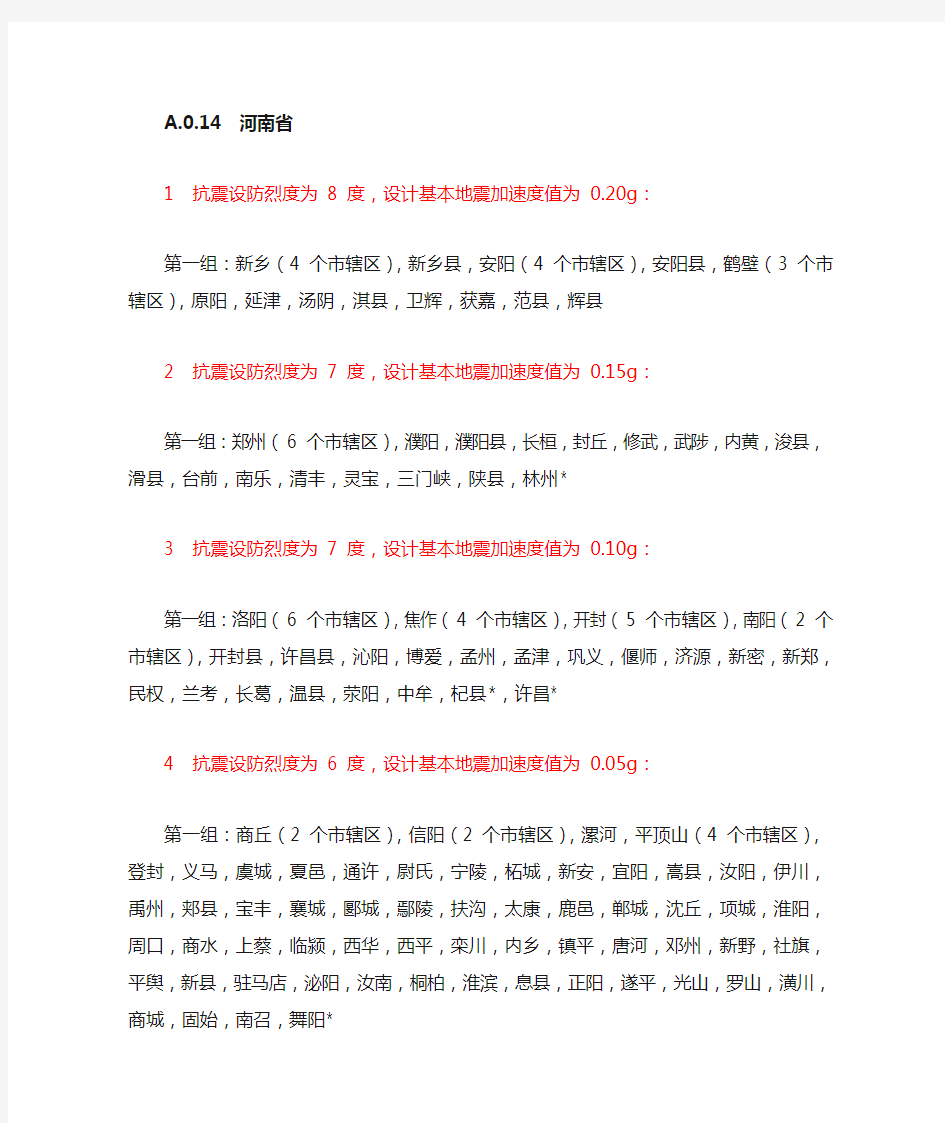 河南省抗震设防烈度