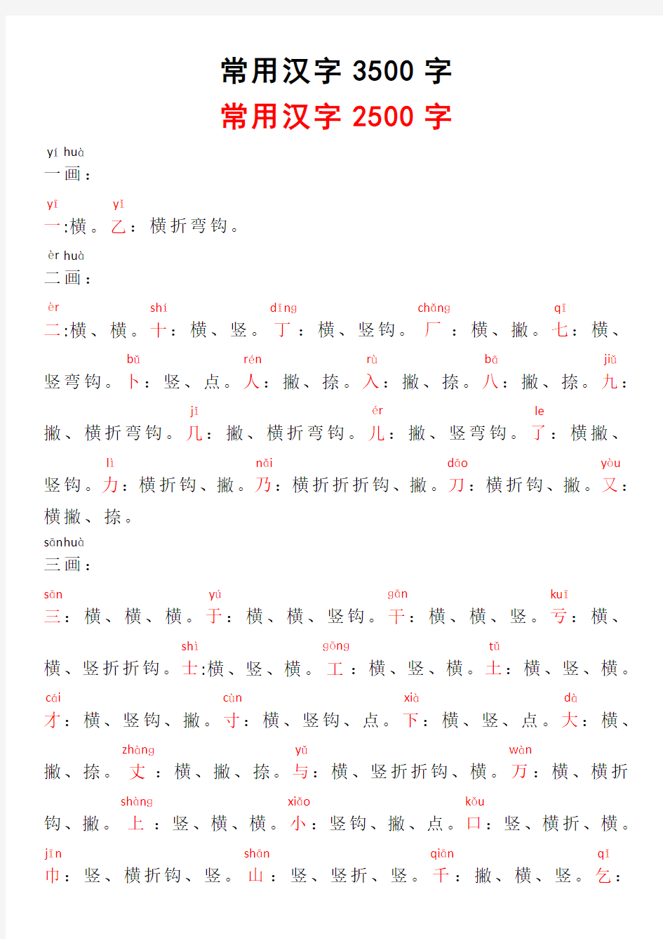 3500个常用汉字笔顺表带拼音