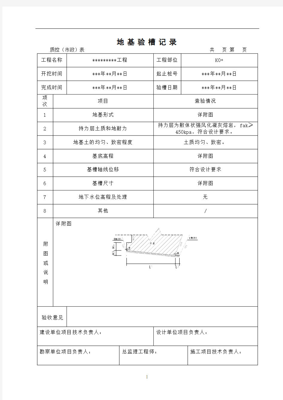 地基验槽记录(填写范例)