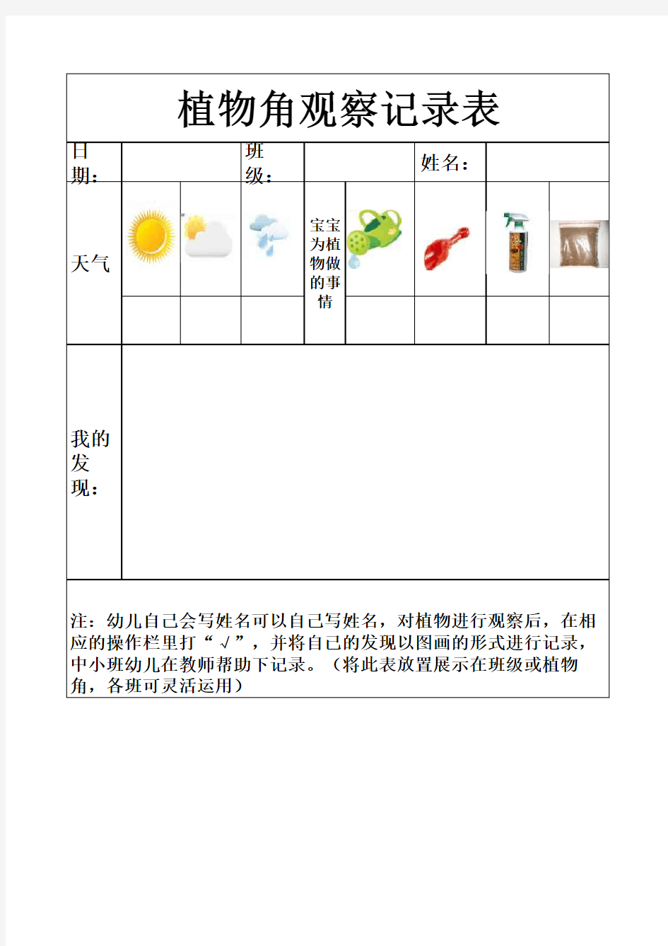 幼儿园植物角观察记录表