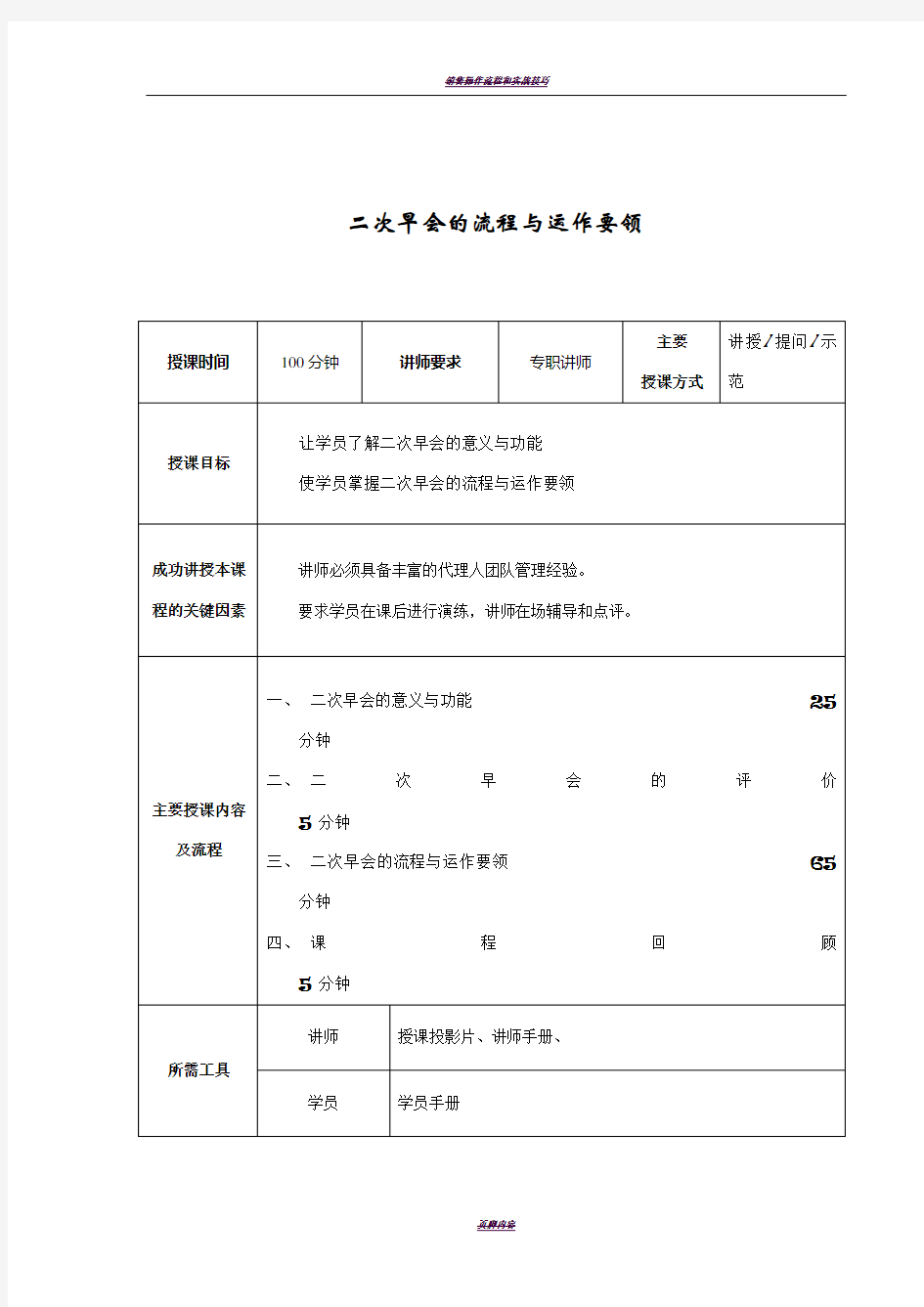 二次早会的流程与运作要领--讲师手册