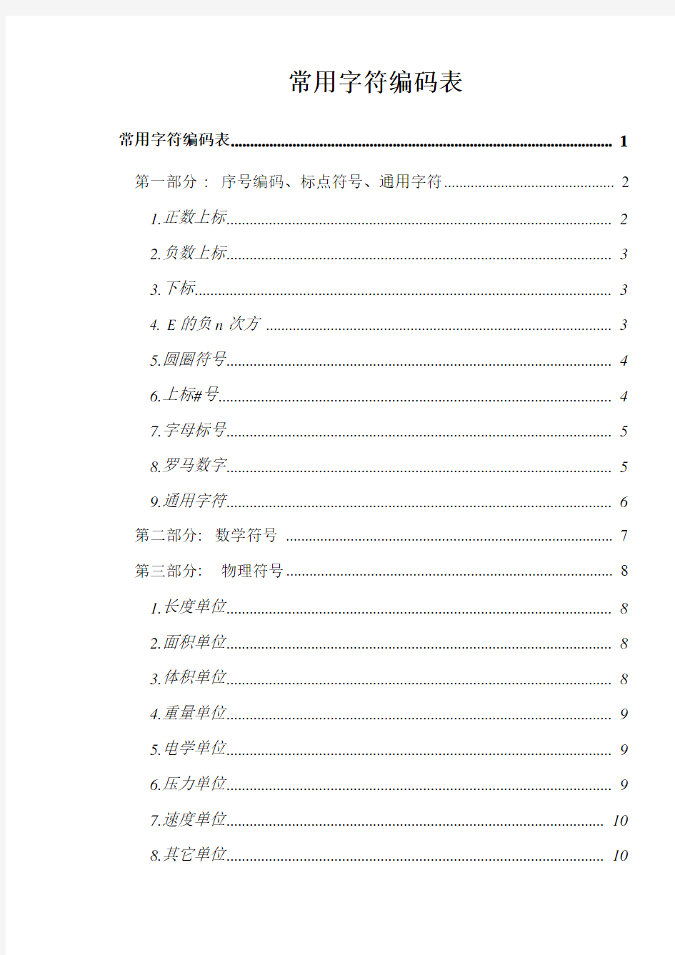 常用字符编码表.