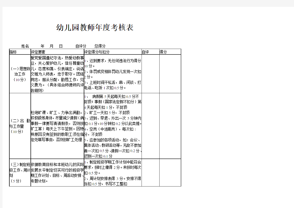 幼儿园教师考核表