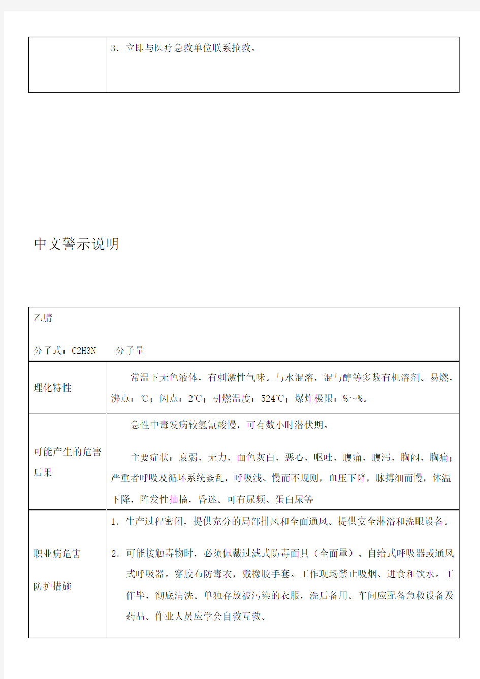 中文警示说明