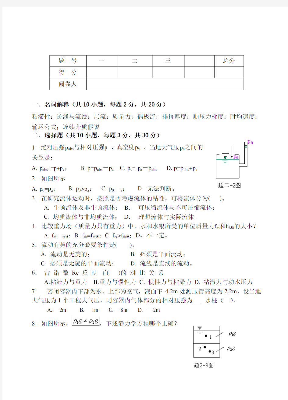 期末流体力学综合试卷