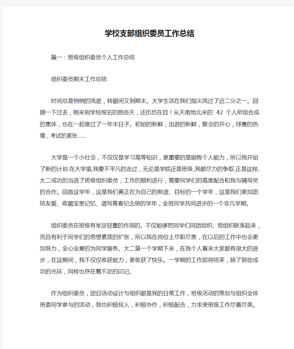 学校支部组织委员工作总结