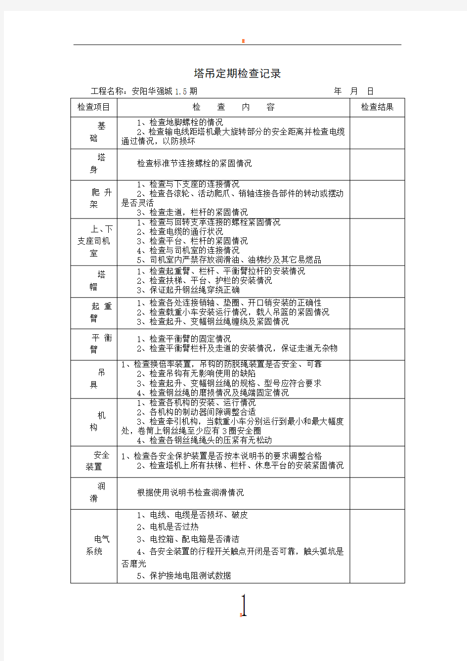 塔吊定期检查及维修保养记录(1)