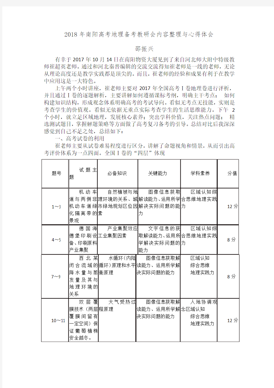 2018高考地理备考会研学心得(南阳)