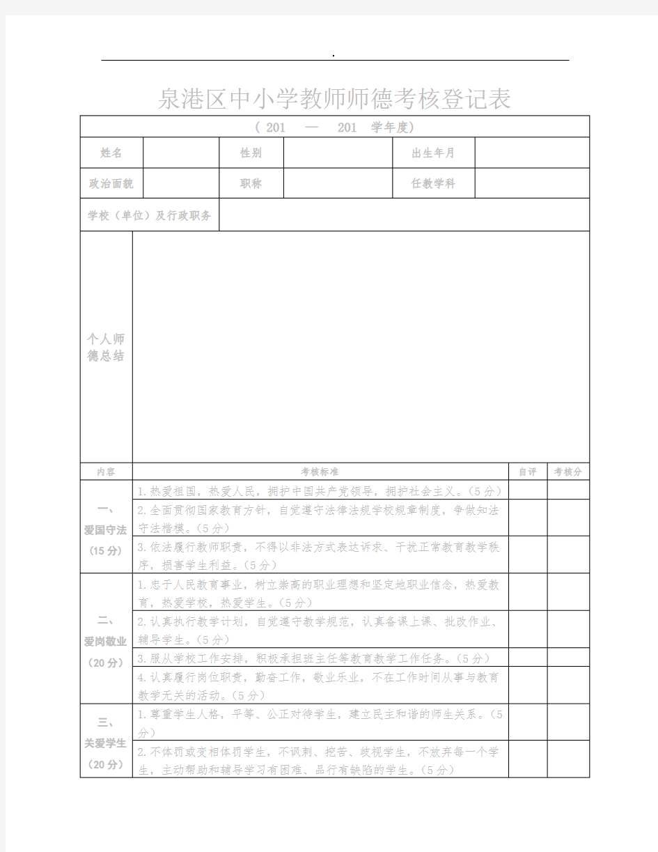 中小学教师师德考核登记表精选word范本