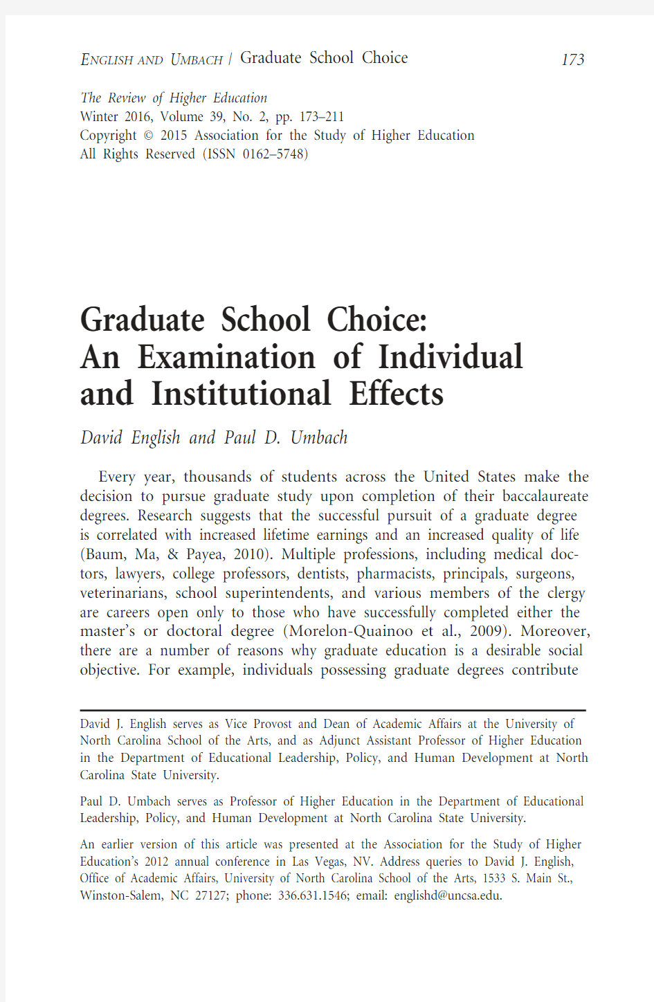 Graduate school choice_an examination of individual and institutional effects