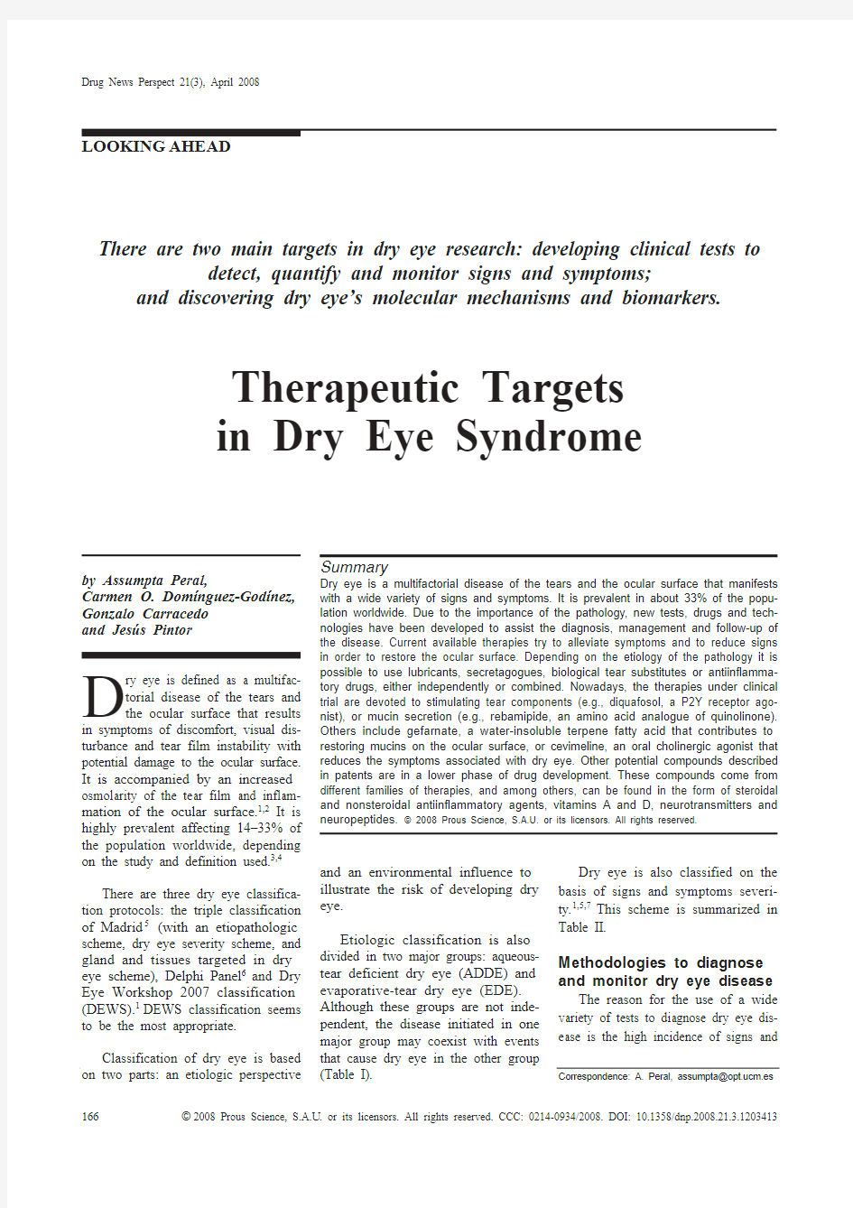 Therapeutic Targets in Dry Eye Syndrome,2008