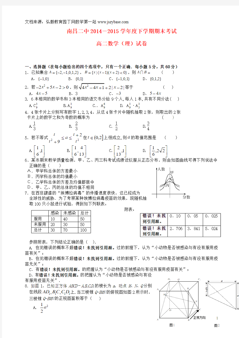 江西省南昌市第二中学2014-2015学年高二数学下学期期末考试试题 理