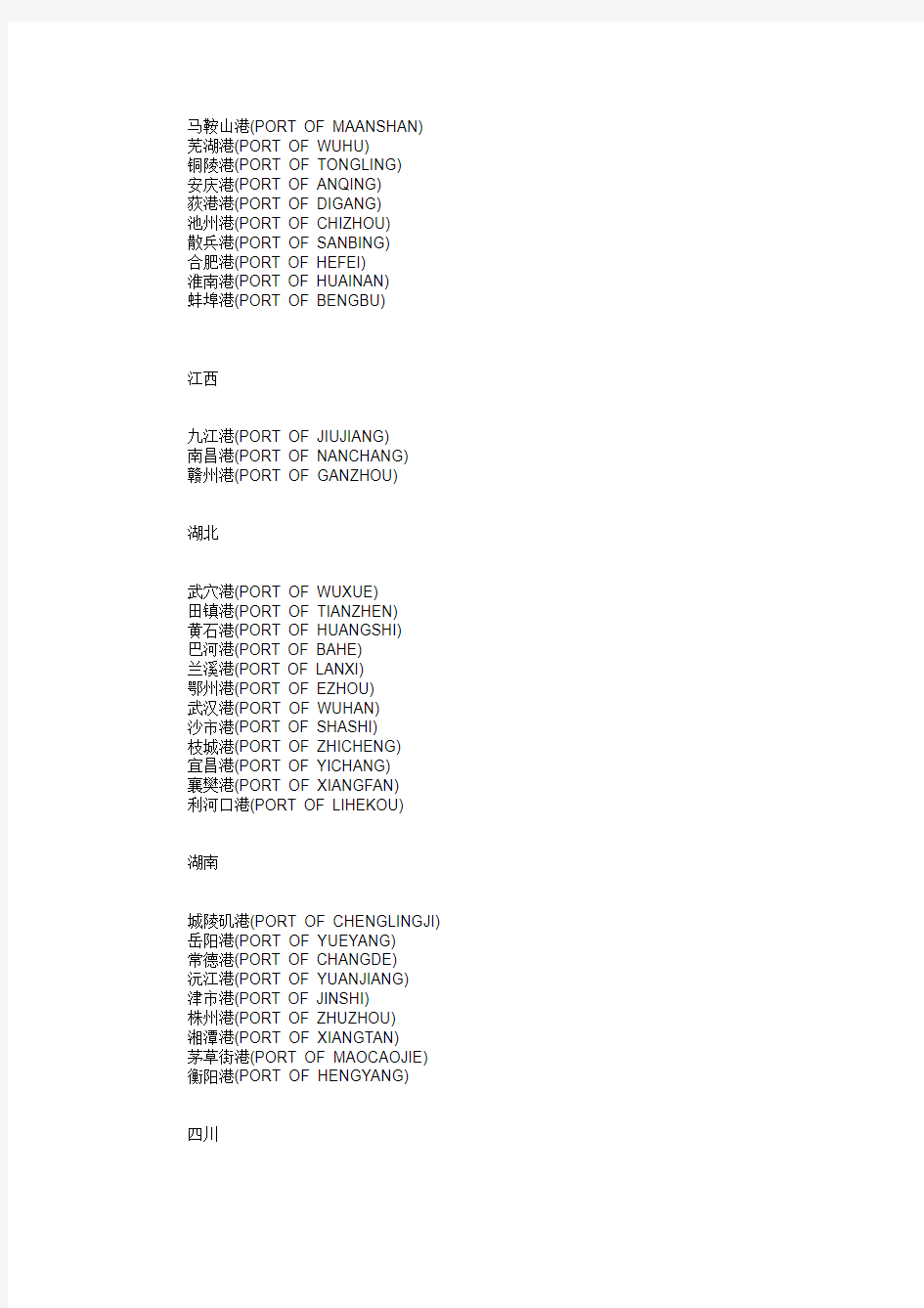 中国内河港口一览表